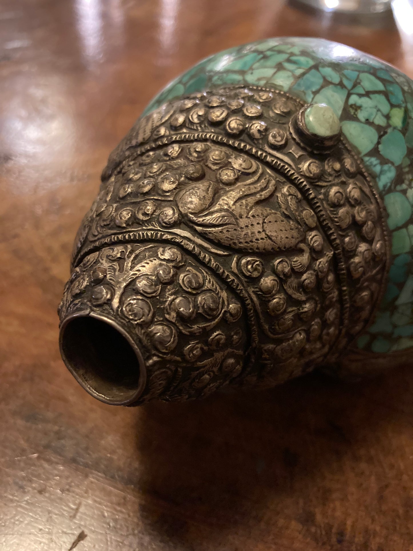 Grote Shankha diep turkooisblauw | Spiraalvormige schelp